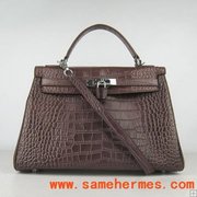 Hermes Kelly 35 cm crocodile leather bag dark coffee 